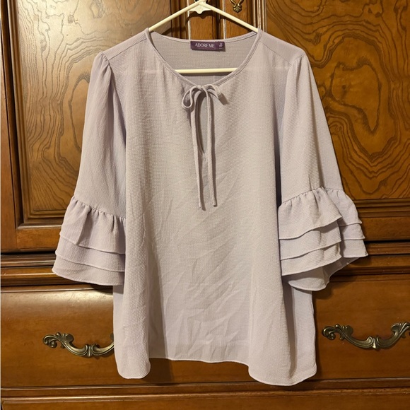 Adore Me Tops - Adore Me Lavender Tie Front Ruffled Blouse